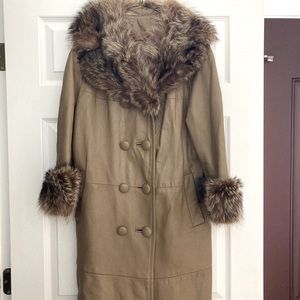 Long fur lined leather coat